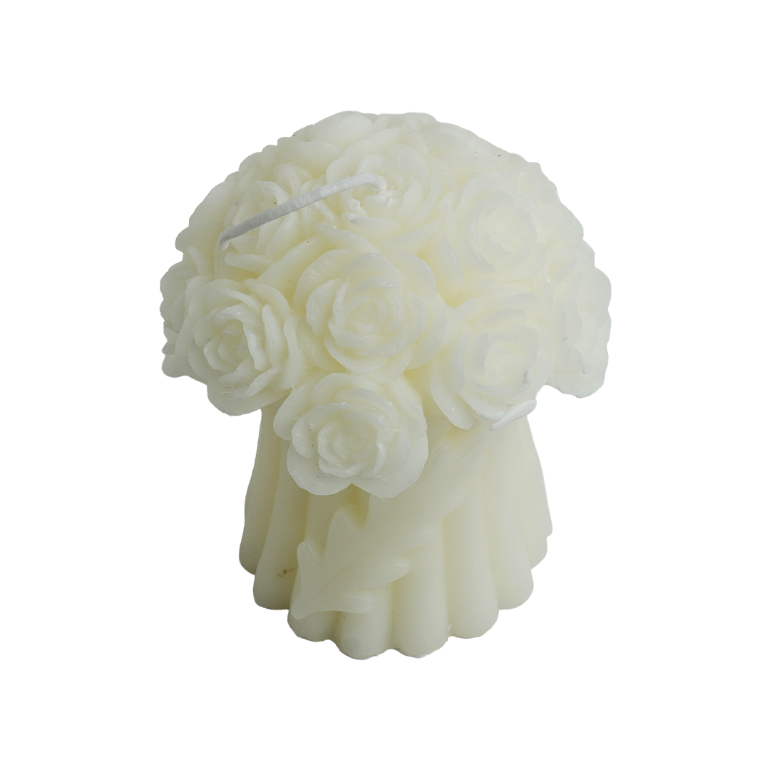 White Wedding Bouquet Roses Candle