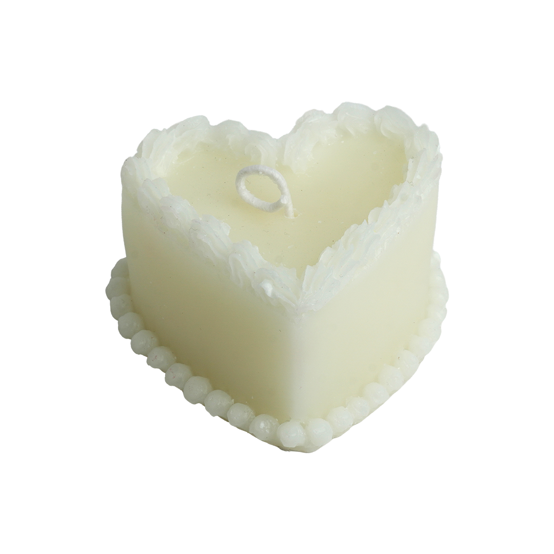 White Cake Heart Candle