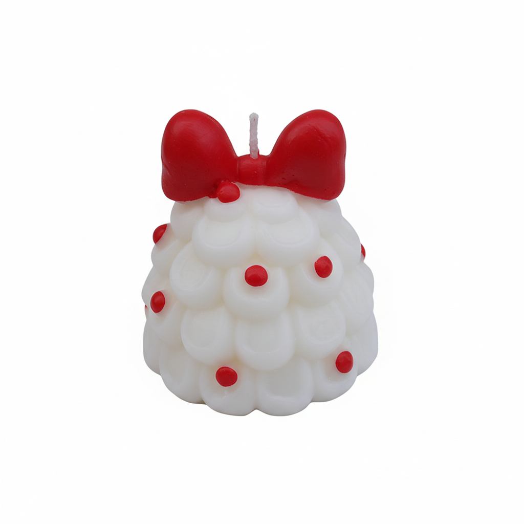 White Candle with Red Bow and 8 Dots